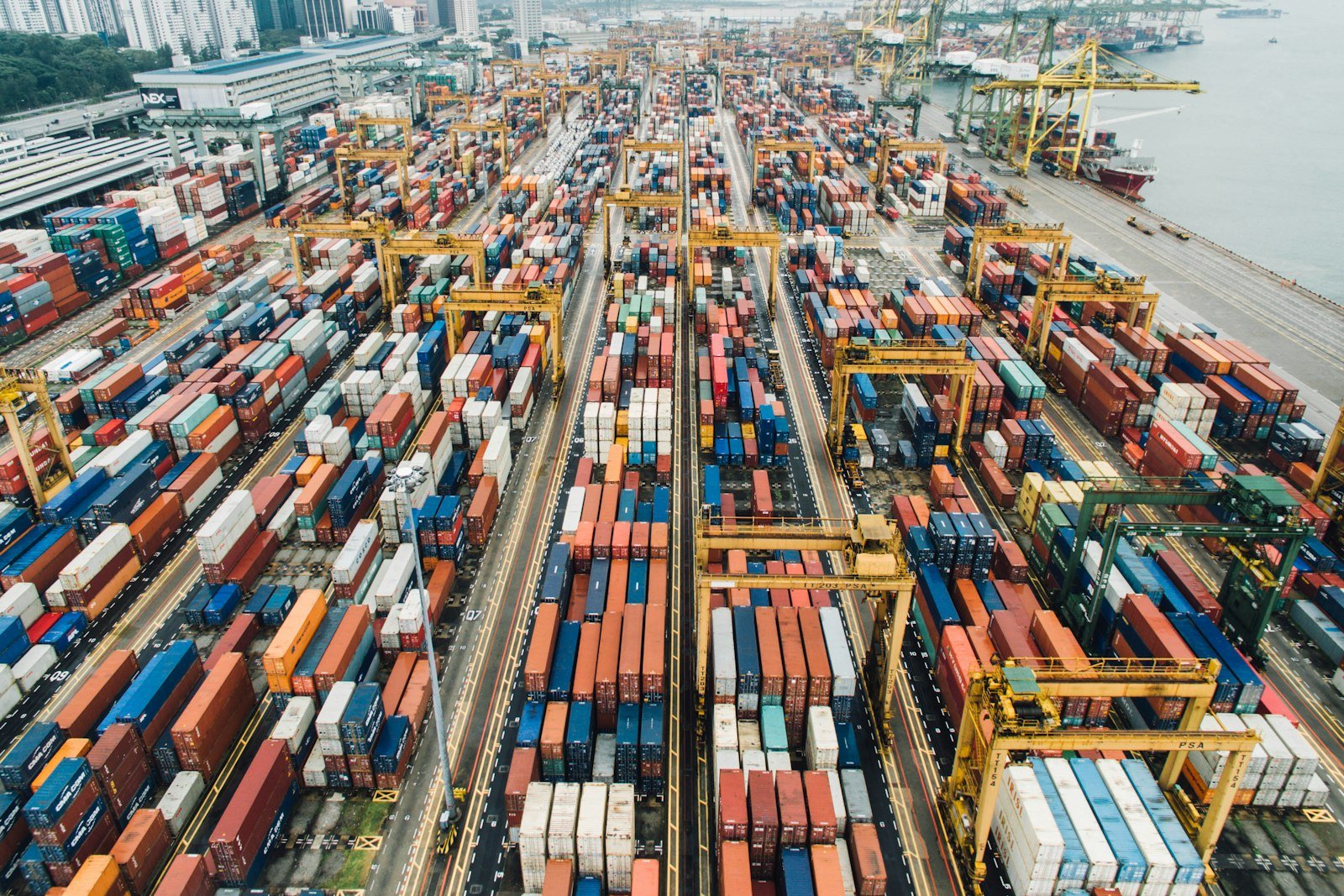 Aerial view of container port
